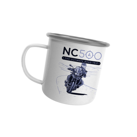 Biker Enamel Mug | White | North Coast 500