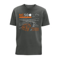 Carbon Grey organic cotton t-shirt featuring a graphic of a car on the North Coast 500, and a list of key distances of key segments of the route