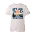 Front view of eco raw organic cotton t-shirt with NC500 Into The Sunset graphic.