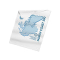 A souvenir white organic cotton tea towel with graphic of North Coast 500 route
